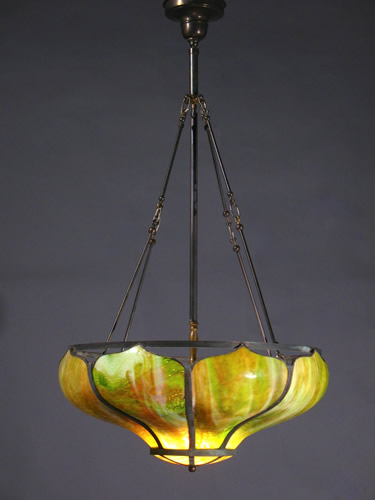Large Arts and Crafts Art Glass Inverted Dome
